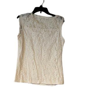 New York & Co Cream Lace Front Tank - Lined - Medium